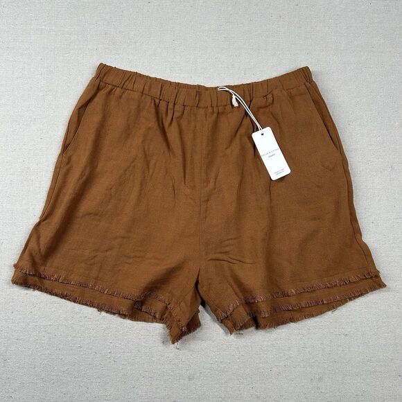 Grade and Gather Shorts Womens L Rayon Linen Blend High‎ Rise 4" Bronze Brown - Picture 1 of 11
